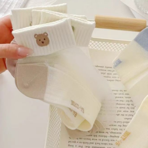 5pairs Lightweight And Breathable Crystal Silk Socks For Children, Short Transparent Glass Silk Cartoon Socks