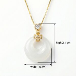 925 Sterling Silver Elegant Heart and Flower White Jade Donut Pendant Necklace with Sparkling Accents