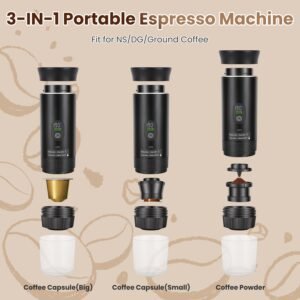 3 In 1 Portable Espresso Machine Cordless Self Heating Coffee Maker With 7500mAh Battery Heating 20Bar Pressure Anti Dry Burn Fit For Ground Coffee Capsules For Camping Hiking RV Home