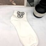 Women's Cute Bear Rhinestone Ankle Socks, Black White Gray Cotton Socks With Sparkly Cartoon Bear Design, Casual Crew Socks For Daily Wear & Street Style