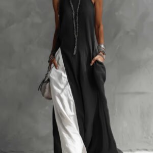 Womens Sleeveless Loose-Fit Off-Shoulder Dress With Pockets