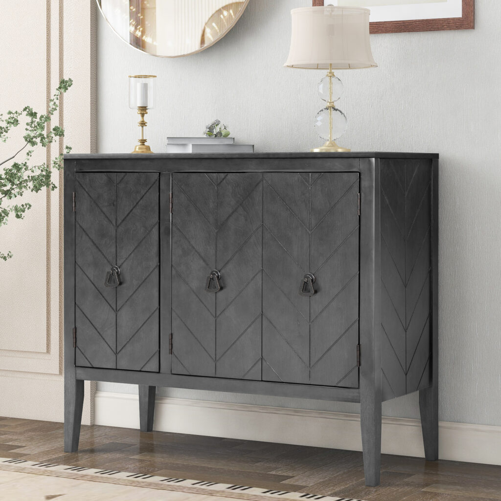 U-STYLE Adjustable Shelf Storage Sideboard With 3 Retro Metal Handles And 4 Pinewood Legs For Entryway Living Room Study Room Dining Room