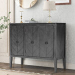 U-STYLE Adjustable Shelf Storage Sideboard With 3 Retro Metal Handles And 4 Pinewood Legs For Entryway Living Room Study Room Dining Room