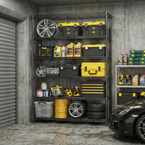 6 Tiers Storage Shelves Load 2100LBS, Metal Shelving Wire Metal Shelving Unit Shelves For Storage Adjustable Garage Shelving For Pantry Kitchen Garage Black 17.7 D X 47.3 W X 82.4 H