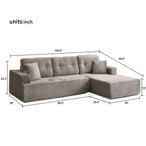 Left-Facing Chaise,L Shape Modular Sectional Sofa, Compressed Sectional Sofa Modern Minimalist Style Corduroy Couch,Unfold Into A Bed, Bedroom, Comfy Compressed Sofa