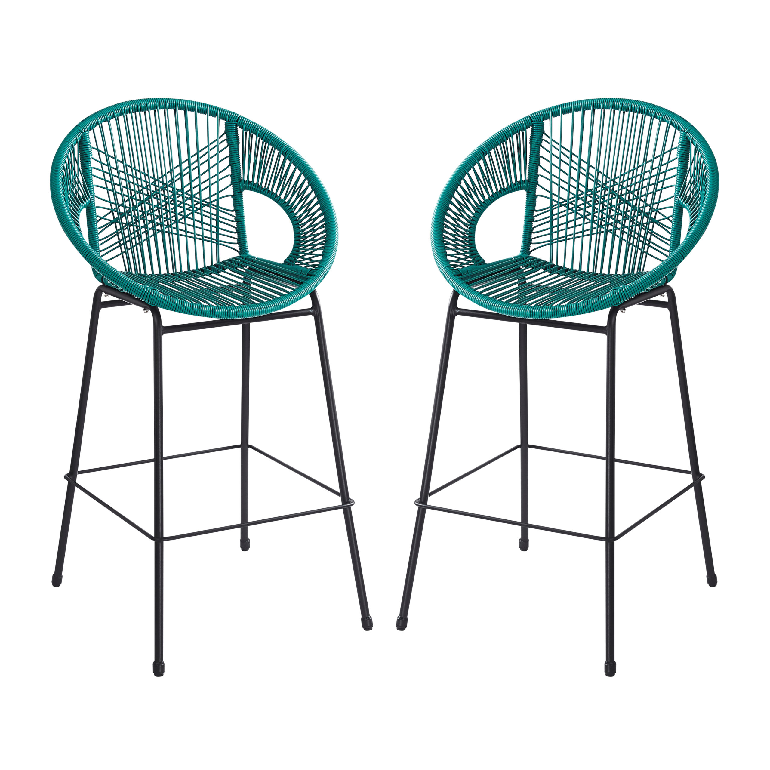 Ferrara Outdoor Patio Teal Faux Wicker Barstool Set Of 2 - Image 4