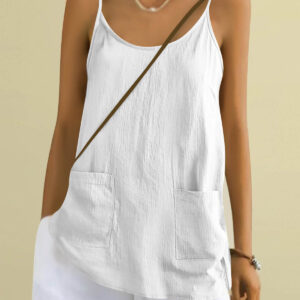 Cotton And Linen Camisole Womens Loose-Fitting Top With Pockets