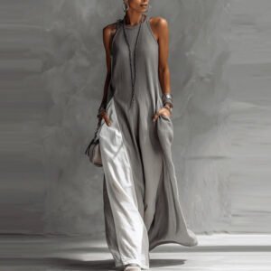 Womens Sleeveless Loose-Fit Off-Shoulder Dress With Pockets