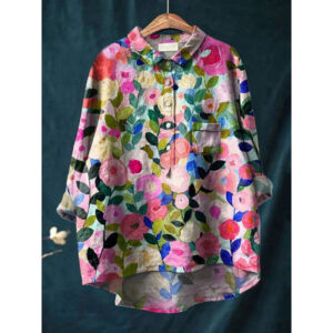 Women's 3D-patterned Long-sleeve Button-up Top