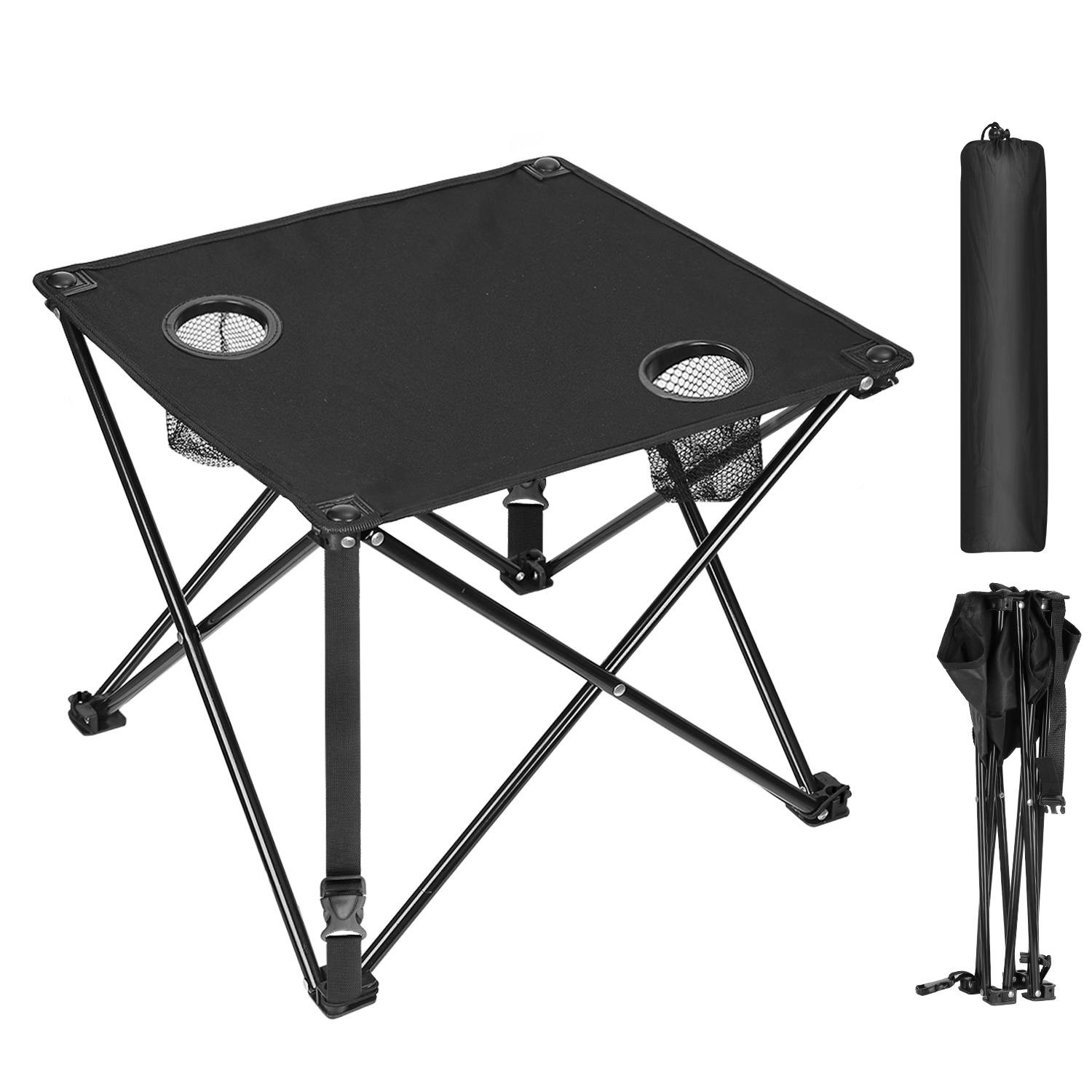 1Pc 2Pc Options Foldable Camping Table Portable Picnic Table Lightweight Travel Desk With 2 Cup Holders Carrying Bag Color Options Black Orange Green Red Blue Navy Blue - Image 8