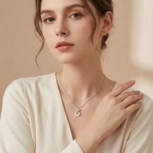 925 Sterling Silver Elegant Butterfly White Jade Pendant Necklace with Sparkling Cubic Zirconia Accents