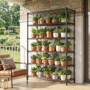 6 Tiers Storage Shelves Load 2100LBS, Metal Shelving Wire Metal Shelving Unit Shelves For Storage Adjustable Garage Shelving For Pantry Kitchen Garage Black 17.7 D X 47.3 W X 82.4 H