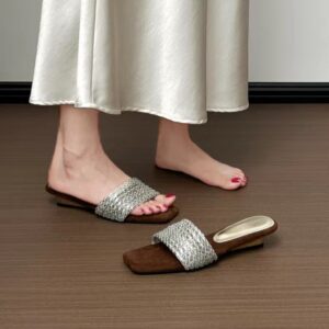 Women's Rhinestone One-Strap Sandals, New Trendy Design For Summer 2026, Outdoor Wear, Gorgeous Suede Elegant Wedge Slide Sandals