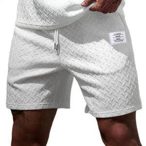 Loose-fitting Solid-color Jacquard Drawstring Casual Shorts Beach Pants