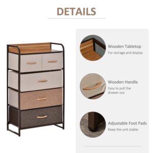 5-Drawer Fabric Dresser Tower, 4-Tier Storage Organizer With Steel Frame Drawers Can Be Folded Topping Design Included For Hallway, Bedroom, And Closet