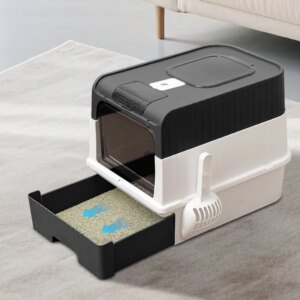 Fully Enclosed Magic Cube Litter Box, Top&Front Entry, Pull-Out Drawer, Anti-Splash Odor Control, Large For Big Cats