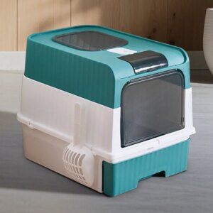 Fully Enclosed Magic Cube Litter Box, Top&Front Entry, Pull-Out Drawer, Anti-Splash Odor Control, Large For Big Cats