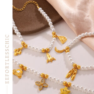 Luxury-lite Versatile DIY Pendant Bracelet Necklace With White Beads. Made Of Stainless Steel. Suitable For Reducing Age And Creating A Sweet Girl Style. Set.