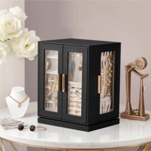 Four Sides With Storage, 5 Drawers That Can Rotate. Black Cabinet Body, Velvet Fabric. Necklace Box.