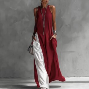 Womens Sleeveless Loose-Fit Off-Shoulder Dress With Pockets