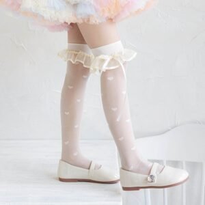 Children's Lace Long Tube Socks, Summer Thin Silk Stockings, Lace Heart, Western-style Girl Over The Knee