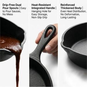 3pcs Pre-Seasoned Cast Iron Skillet Grill Pan With Handle For Grill, BBQ,Kitchen And Camping Cookware
