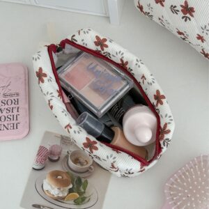 Orange Floral Corduroy Large-Capacity Portable Toiletry Bag For Women