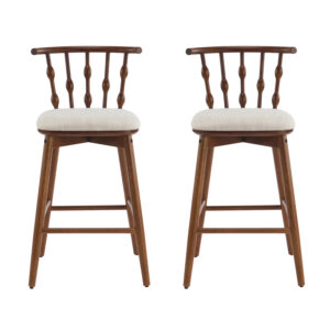 Doria Indoor Wooden Barstool Walnut Finish With Beige Upholstery Set Of 2