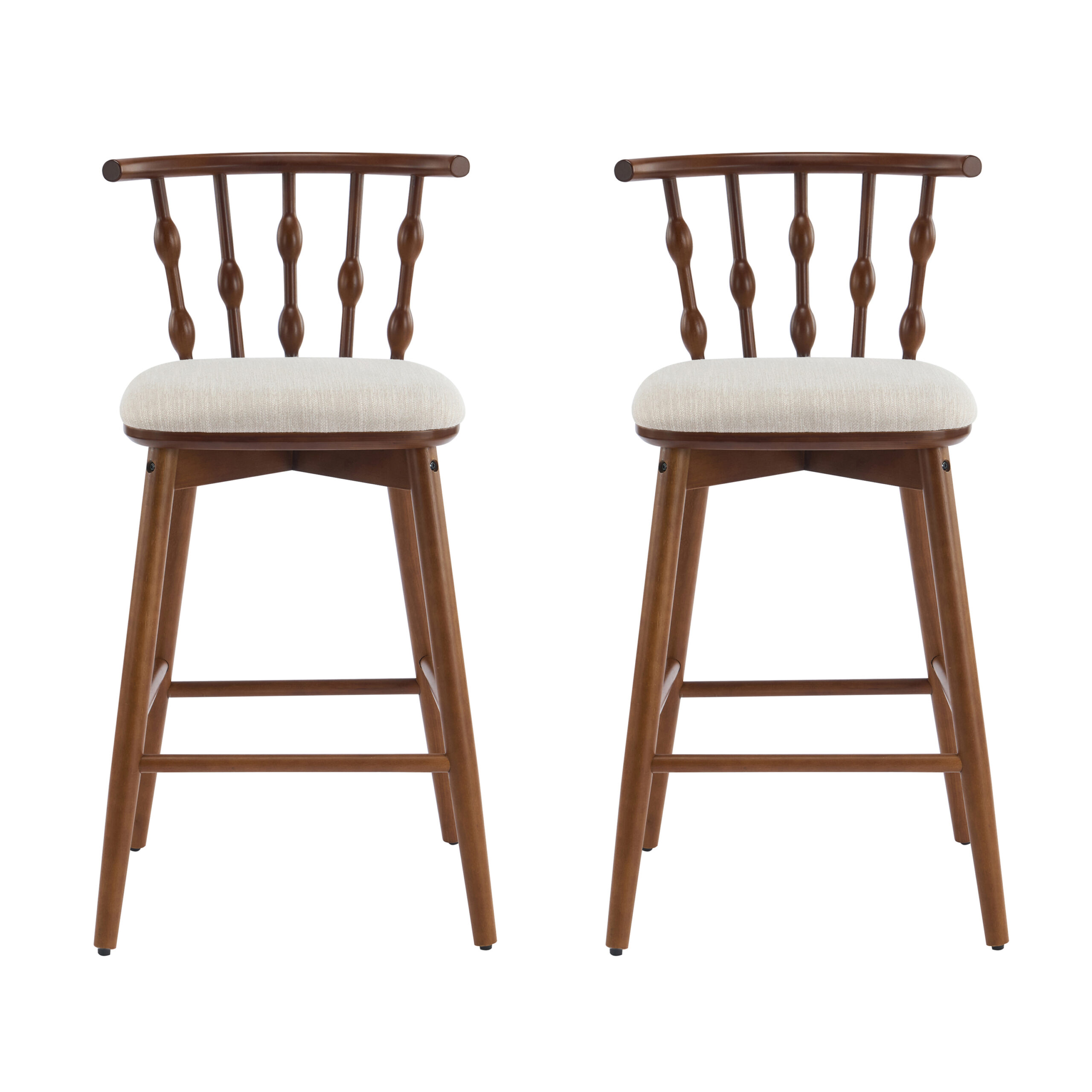 Doria Indoor Wooden Barstool Walnut Finish With Beige Upholstery Set Of 2 - Image 2