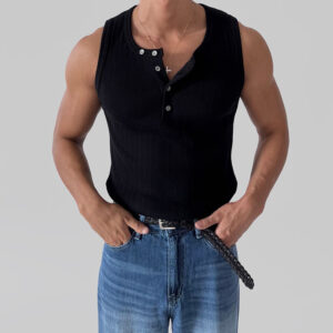 Men's Casual Henley-Neck Sleeveless Vest