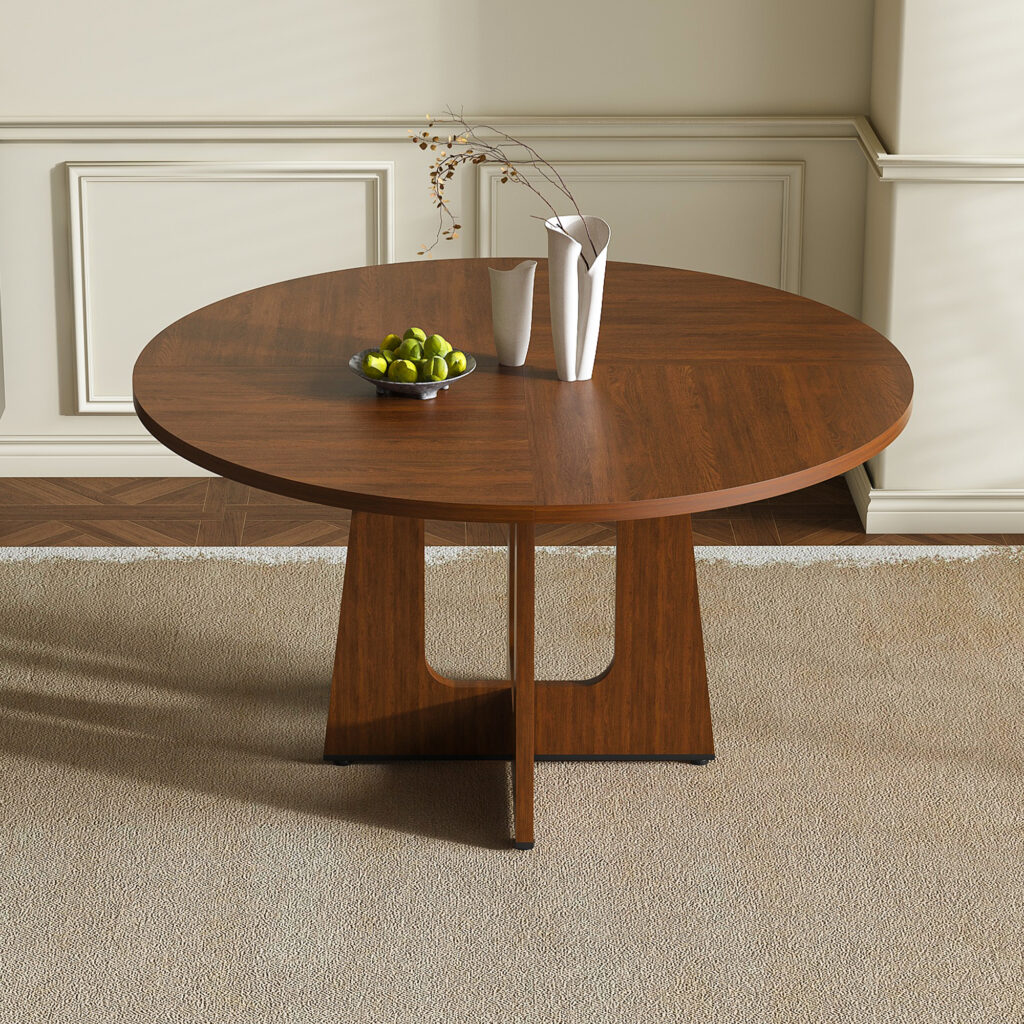 Round Dining Table For 4 - 47 Inch Farmhouse Kitchen Table MDF Circle Table With Wood Grain Finish 300lb Weight Capacity Easy Assembly For Dining Room Kitchen Living Room - Spiced Round Table
