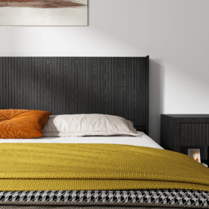 Wood Headboard Queen Size 64.4 Wide Wooden Queen Headboard Only Modern Farmhouse Headboards Wall Mounted Fluted Panel Wingback Boho Headboards Black Oak