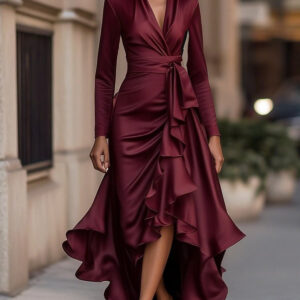 Waist-defined Ruffle Hem Elegant Dress