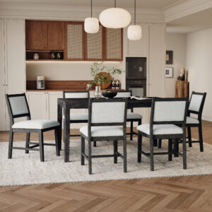 TREXM 7-Piece Retro Dining Table Set For 6 1 Rectangular Wood Dining Table Set For 6 With Upholstered Chairs For Dining Room And Kitchen Espresso