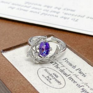 Lucky Purple Zircon Full Paved Ring, Super Sparkly Floral Open Ring, Light Luxury Exquisite Finger Band