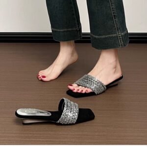 Women's Rhinestone One-Strap Sandals, New Trendy Design For Summer 2026, Outdoor Wear, Gorgeous Suede Elegant Wedge Slide Sandals