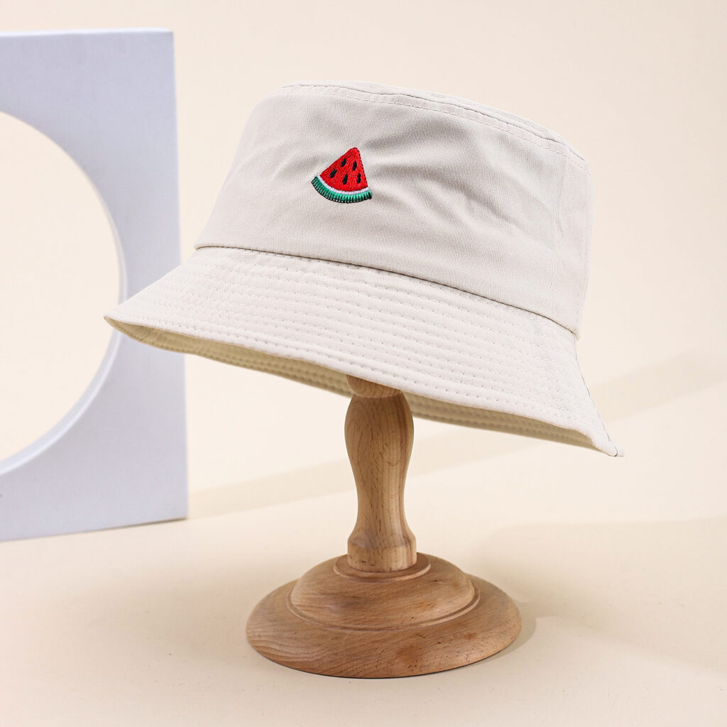 The Lady's Cute Watermelon Embroidery Pattern Fashion Casual Style Fisherman Hat Is Suitable For Outdoor Sun Protection, Outings, Shopping, Mountain Climbing And Hiking.