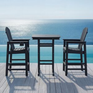 3-Piece HDPE Bar-Height Patio Set, 42.1 Square High Top Pub Table 2 Bar Chairs, All-Weather Outdoor Bistro Dining Set, Black
