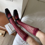 Ankola Red Lace Trim Trendy Girls' Mid-Calf & Over-the-Knee Socks, Y2K Millennium Hot Girl Slouchy Calf Socks