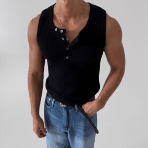 Men's Casual Henley-Neck Sleeveless Vest