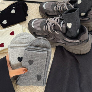 Women’s Heart Pattern Mid-Calf Socks, Trendy INS Style, Versatile & High-Appearance, Japanese Style, Cute Solid Color, New Spring & Summer Mid-Calf Socks