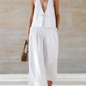 Fashionable Casual Sleeveless Vest And Loose Wide-Leg Pants Womens Set