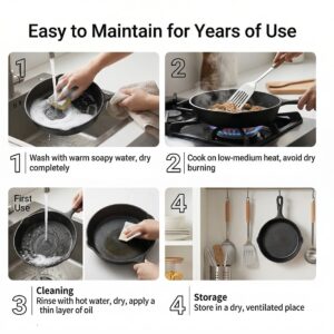 3pcs Pre-Seasoned Cast Iron Skillet Grill Pan With Handle For Grill, BBQ,Kitchen And Camping Cookware