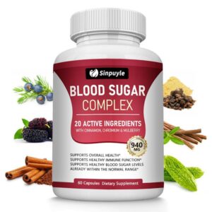 Blood Sugar Complex With Cinnamon, Chromium And Mulberry – 20 Active Ingredients, 60 Capsules – Supports Healthy Blood Sugar Levels