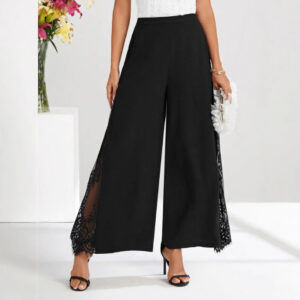 Elegant Lace-panelled High-waisted Casual Chic Wide-leg Pants