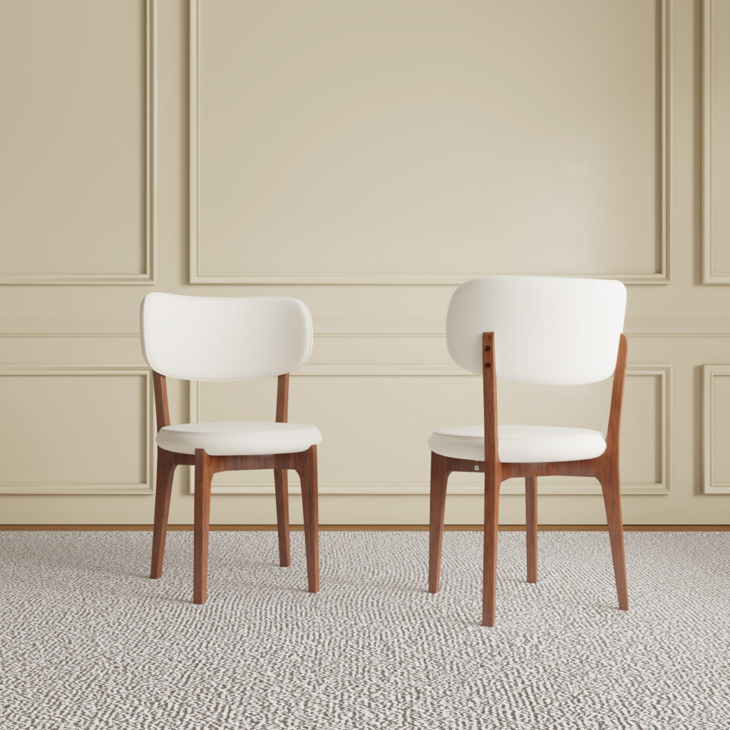 Set Of 2 Modern PU Leather Dining Chairs White Kitchen Chairs With Solid Wood Legs For Dining Room Comfortable Family Chairs