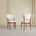 Set Of 2 Modern PU Leather Dining Chairs White Kitchen Chairs With Solid Wood Legs For Dining Room Comfortable Family Chairs
