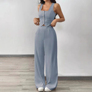 Tight-fitting Tank Top Set With High-waisted Wide-leg Womens Casual Trousers