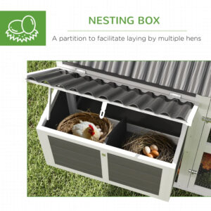 Wooden Chicken Coop With Run, 2 Nesting Boxes, 2 Roosting Bars, Ramp & Tray, Poultry Cage For 6-8 Chickens, Gray