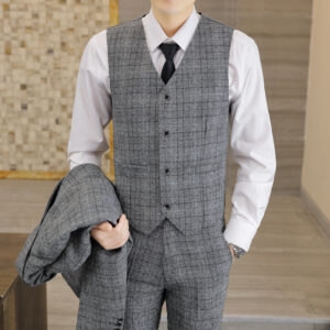 Men's Slim-fit Plaid Men's Three-piece Suit
